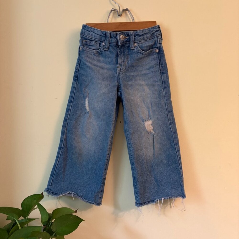 Wide Leg Distressed Jeans - GAP - Size 5 Girl
